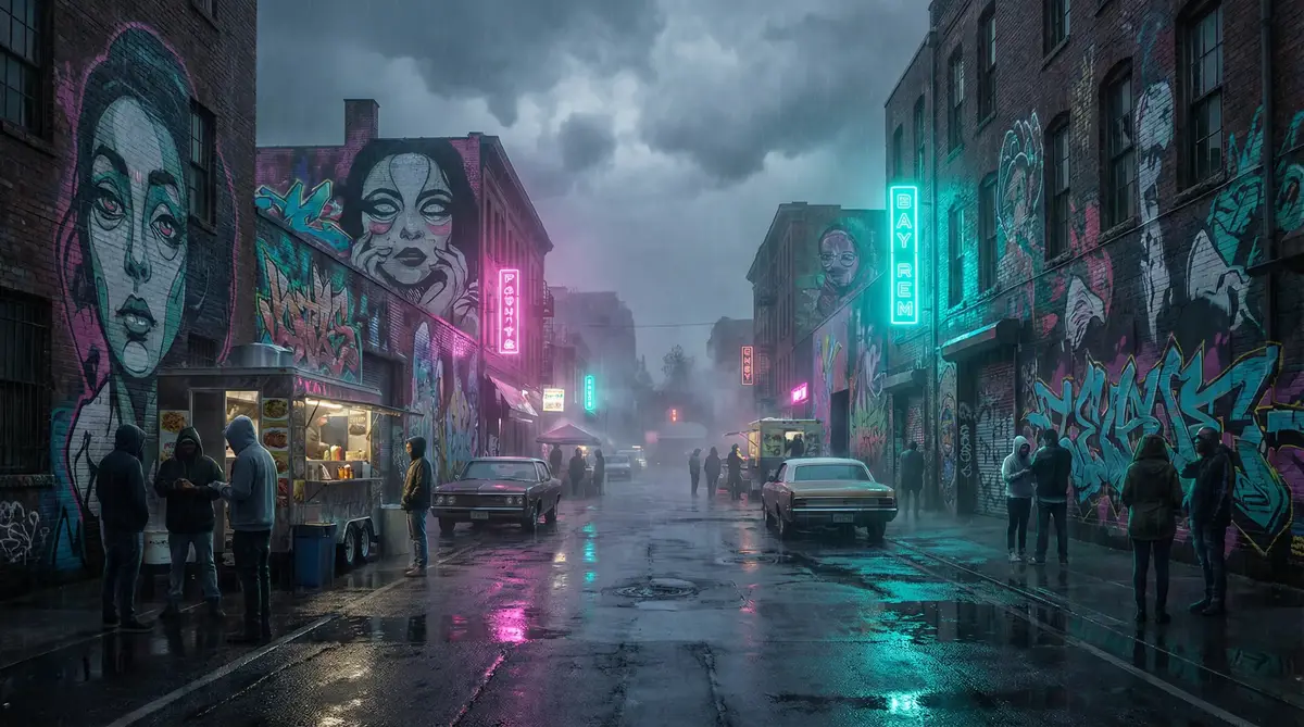 糖logo御梦子的 - 雨夜壁画街